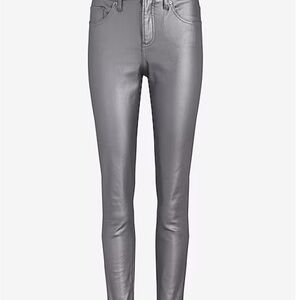 Express Mid-Rise Gray Metallic Coated Skinny Jeans – Size 0R (NWT)